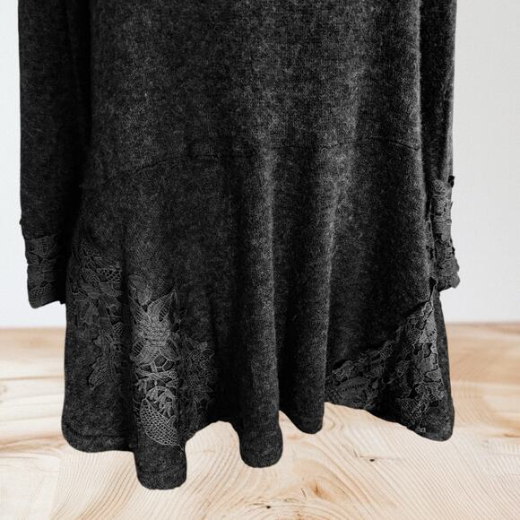 Entro Sweater Tunic Dress Sz M Chunky Lace Trim Long Sleeve Tier Bark Color - Picture 4 of 9